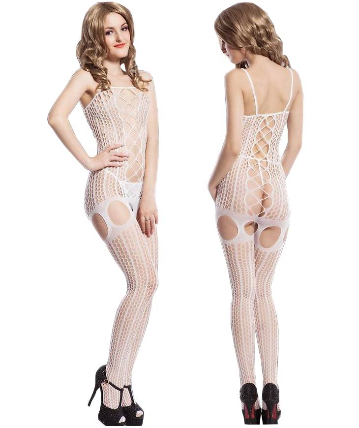 Women's Open Catsuit Bodystocking White Open Net Lingerie Gogo Sexy Underwear Ass One Size S/M/L