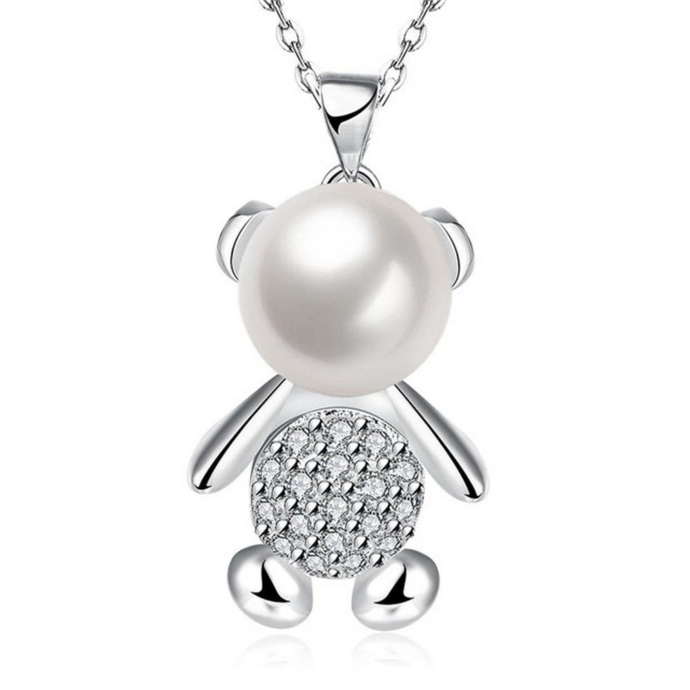Fashion ladies necklace teddy bear children silver with pendant zirconia Ø 25mm