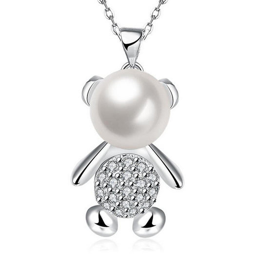 Fashion ladies necklace teddy bear children silver with pendant zirconia Ø 25mm