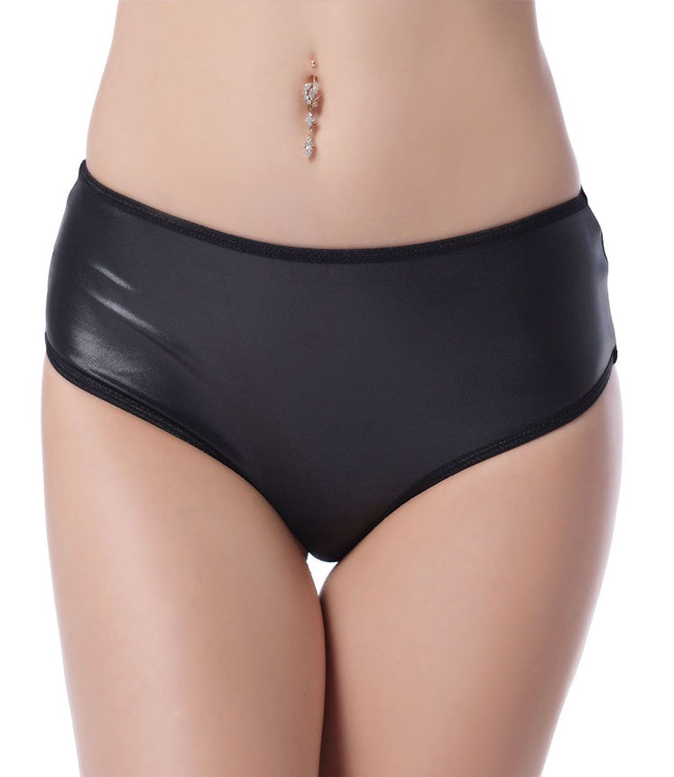 Wetlook Mini Panty Chain Patent Look Open Lingerie Gogo Shorts S/M - P5067