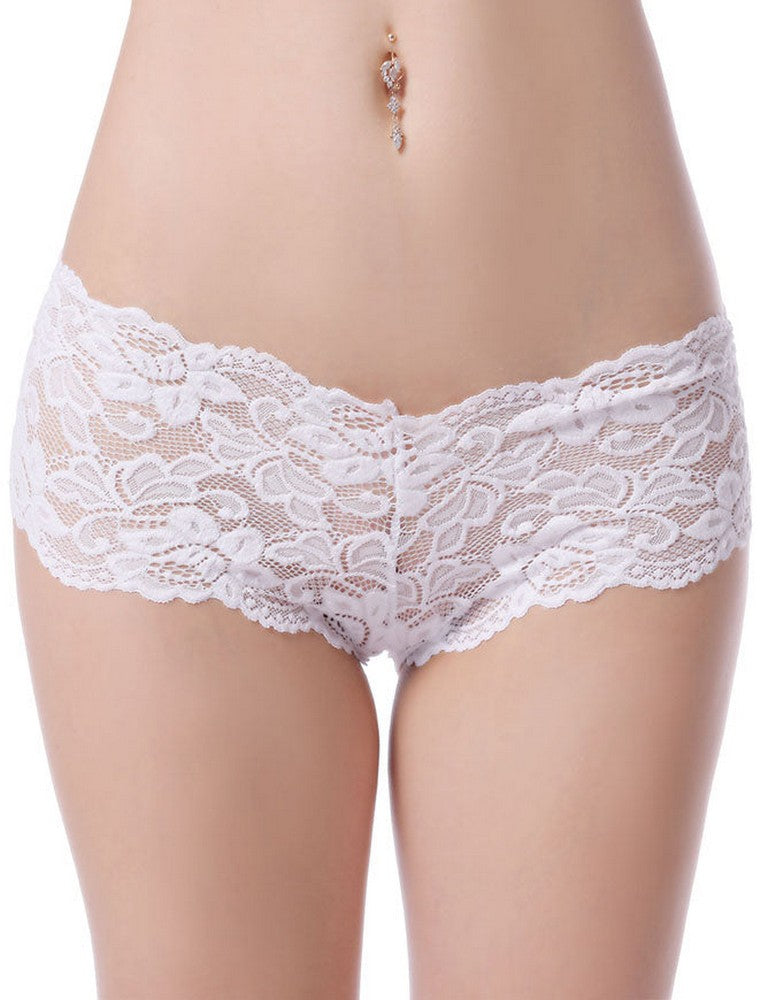 Women's Brazilian Panty White Lace Underwear Gogo Flowers Thong Lingerie S-XL