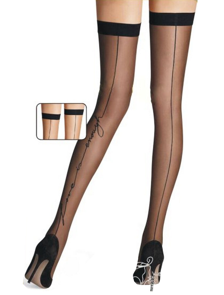 Sexy Damen Strapse Strümpfe Tattoo Halterlose Overknees Nylon Schwarz S/M