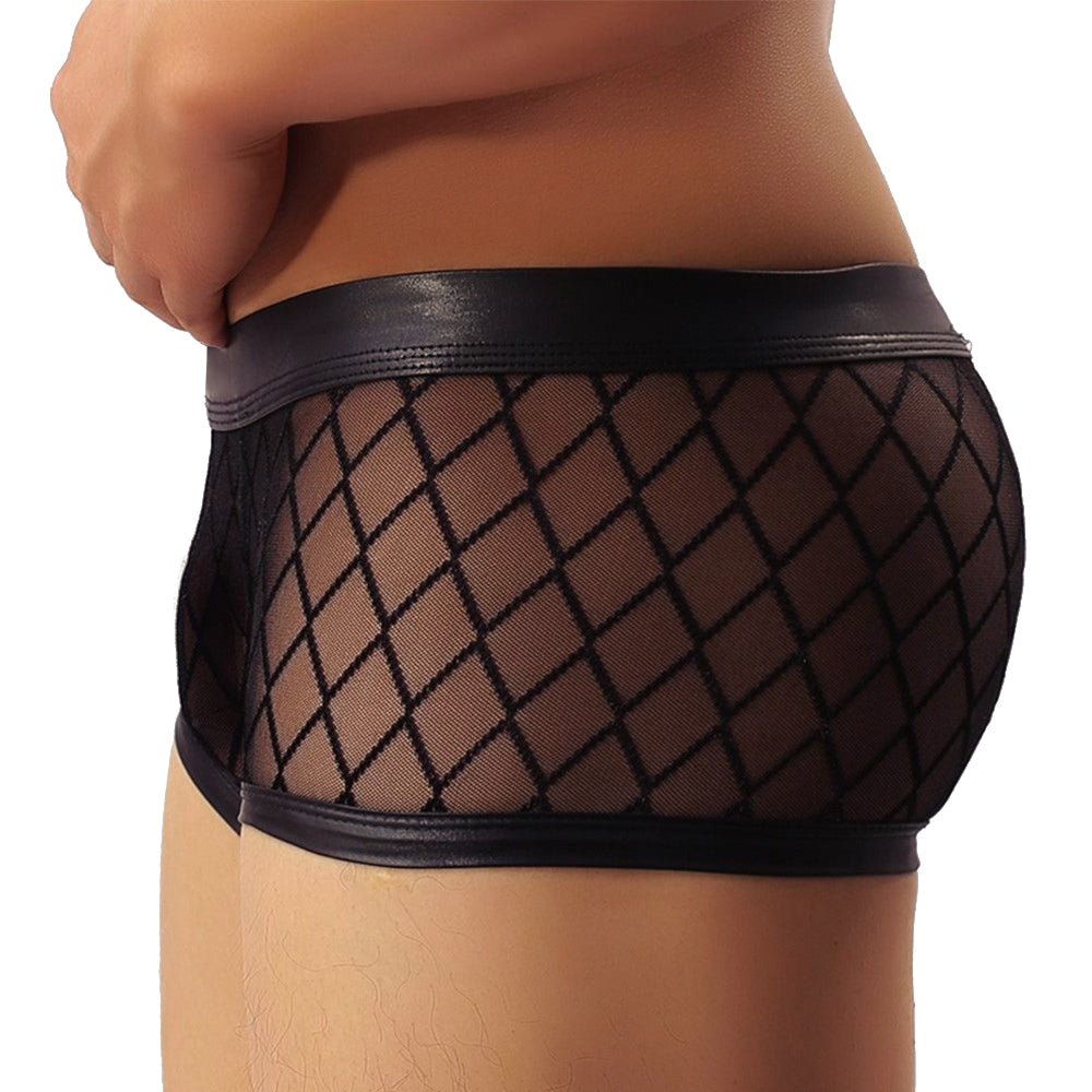 Men's Mesh Boxer Shorts Transparent Patent Leather Wetlook Men's Underwear M/L