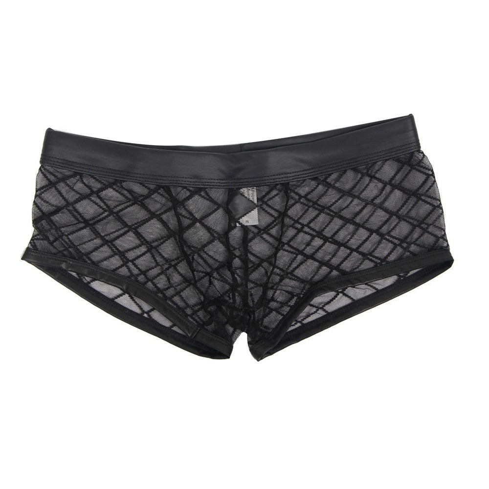 Transparente Boxershorts Netz Slip Lack Leder Wetlook Männer Unterwäsche M/L