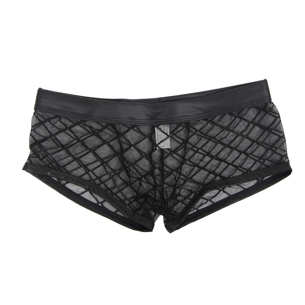 Men's Mesh Boxer Shorts Transparent Patent Leather Wetlook Men's Underwear M/L