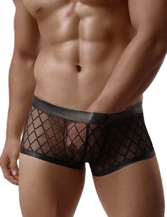 Men's Mesh Boxer Shorts Transparent Patent Leather Wetlook Men's Underwear M/L