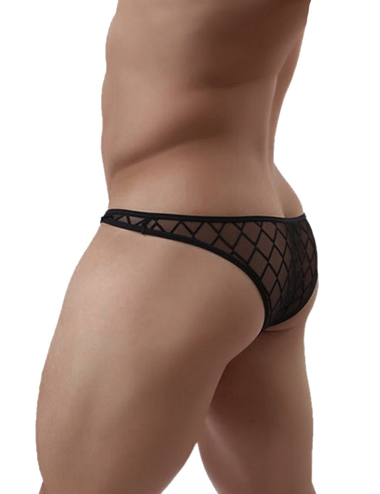 Men's Briefs Transparent Mesh Check Fine Pattern Boxer Shorts Underwear M/L