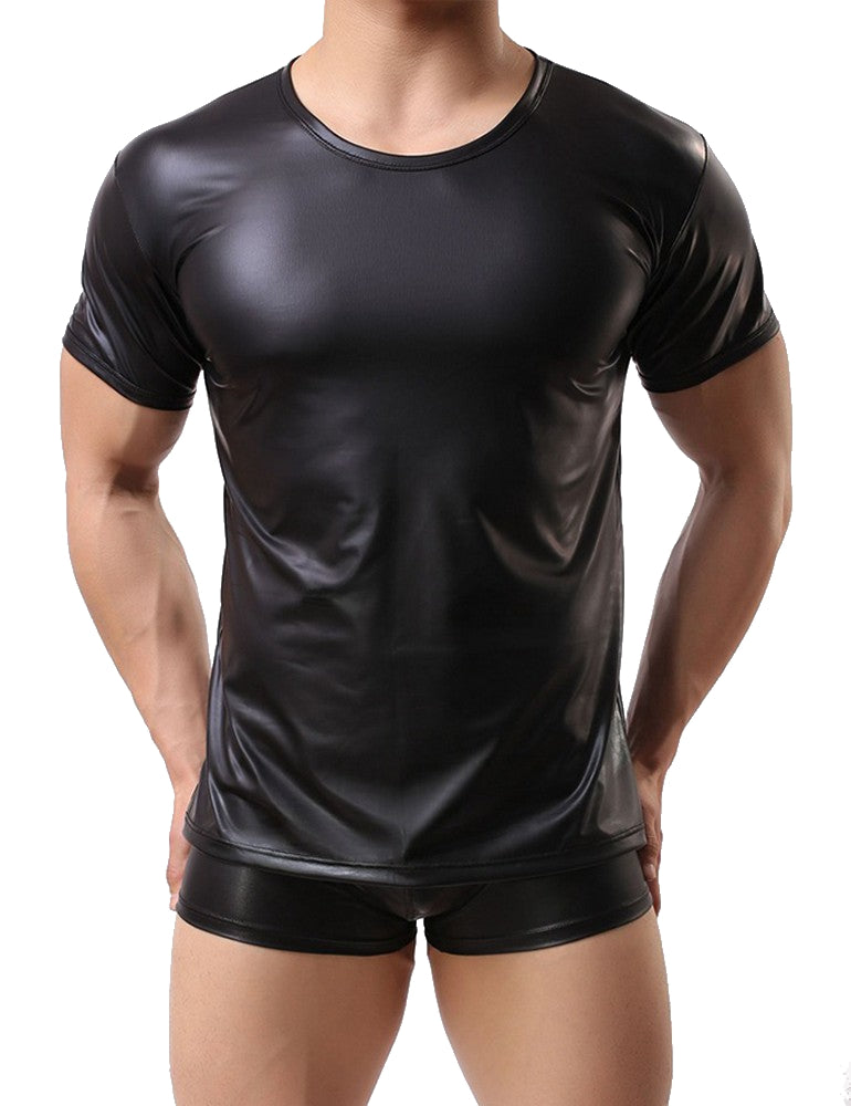 Leather Men's Underwear Short Sleeve T-Shirt Undershirt Lingerie Top M/XL - MP075