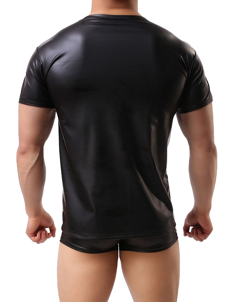 Leather Men's Underwear Short Sleeve T-Shirt Undershirt Lingerie Top M/XL - MP075