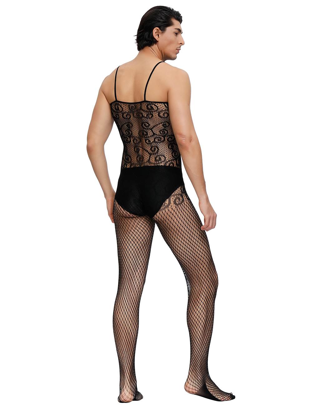 Herren Träger Catsuit Bodystocking Netz Spitze Transparenz Dessous Gay S/M/L