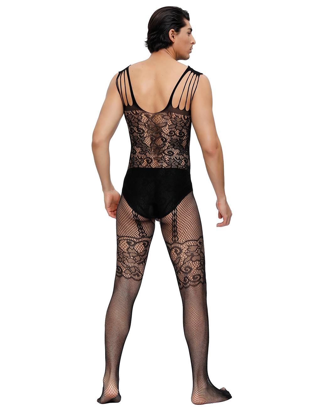 Bodystocking Men's Catsuit Lace Transparency Lingerie Suspenders Straps S/M/L