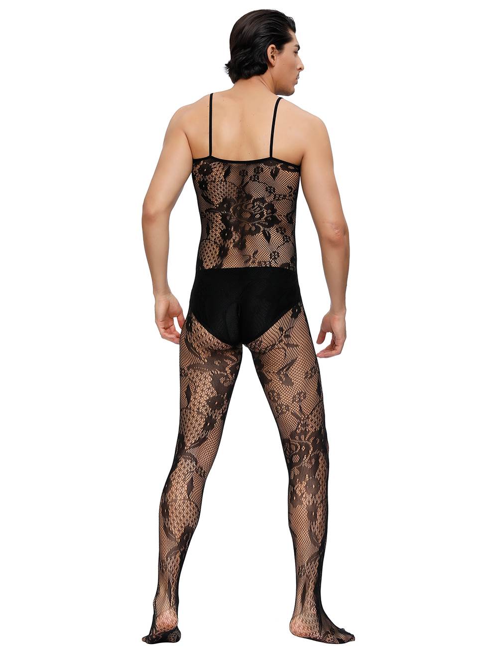 Men's Catsuit Body Stocking Lace Transparency Lingerie Black Straps S/M/L
