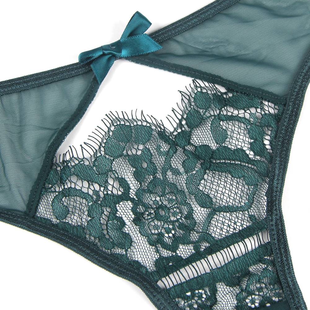 Garter Belt Underwear Green Lace Lingerie Suspender Belt Briefs S/XL - P5193-3