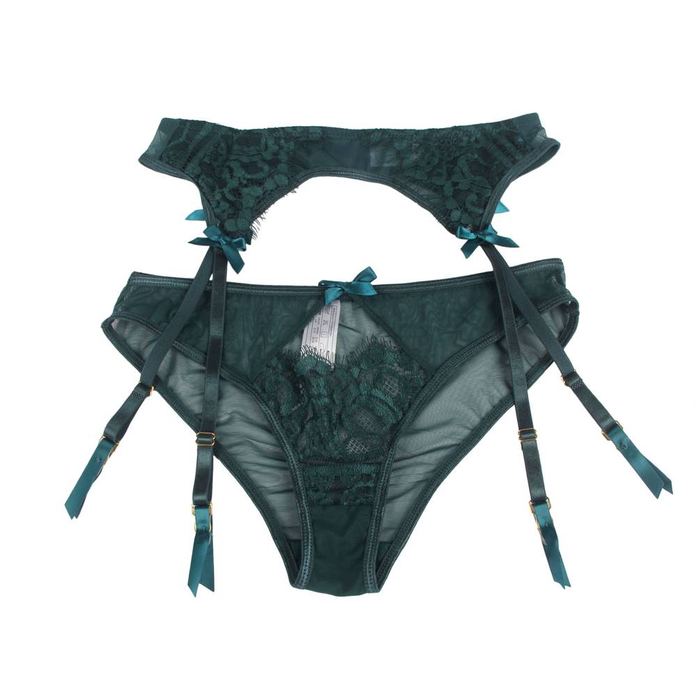 Garter Belt Underwear Green Lace Lingerie Suspender Belt Briefs S/XL - P5193-3
