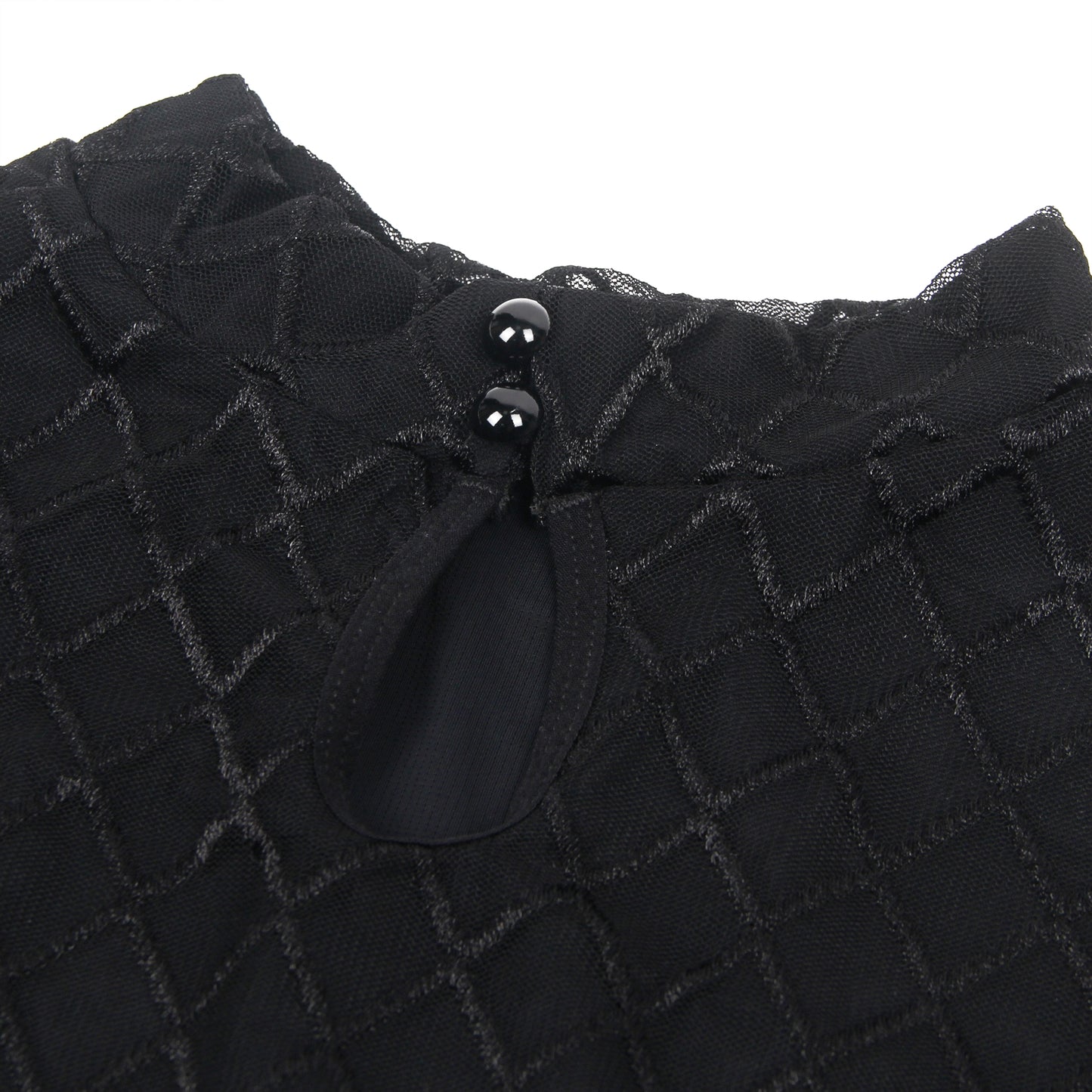 Black checked mesh bodysuit with high neckline - R81253