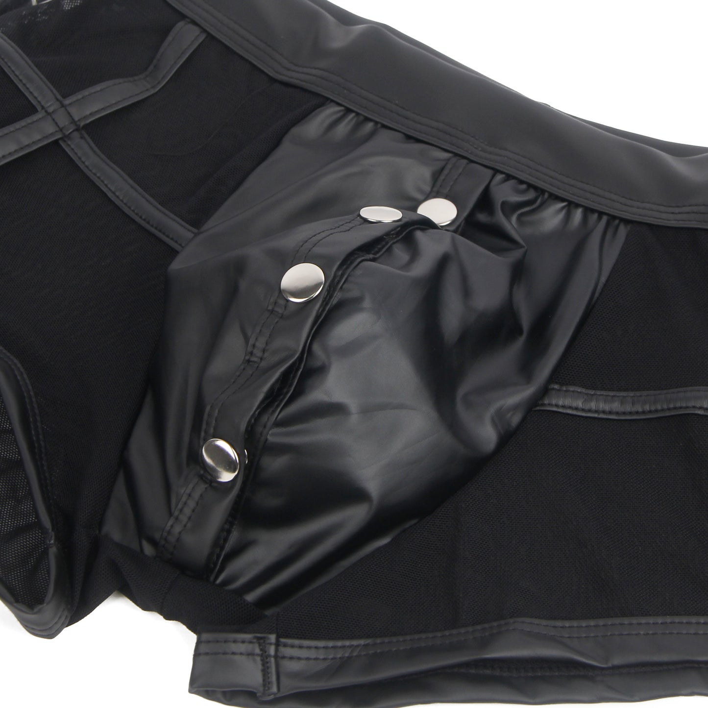 Herren Wetlook Boxershort Harness Lack Leder Band O-Ring Gürtel M/L - MP278