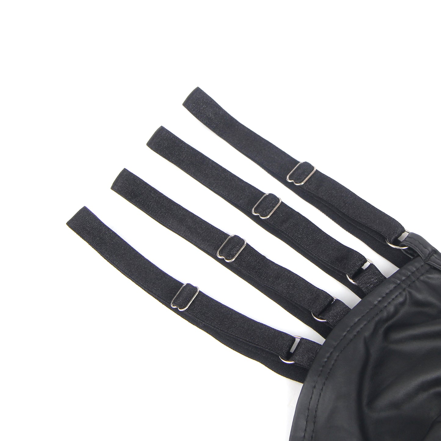 Herren Wetlook String Tanga Schwarz Harness Lack Leder Bänder Nieten M/L - MP280-1