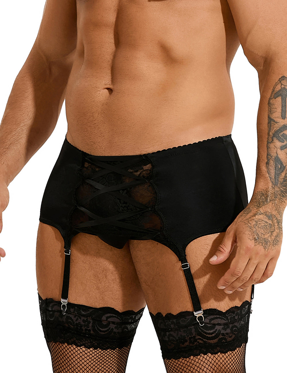Herren Strumpfhalter Spitze Strapsgürtel Hüfthalter Strapse Dessous M/L/XL - MP279