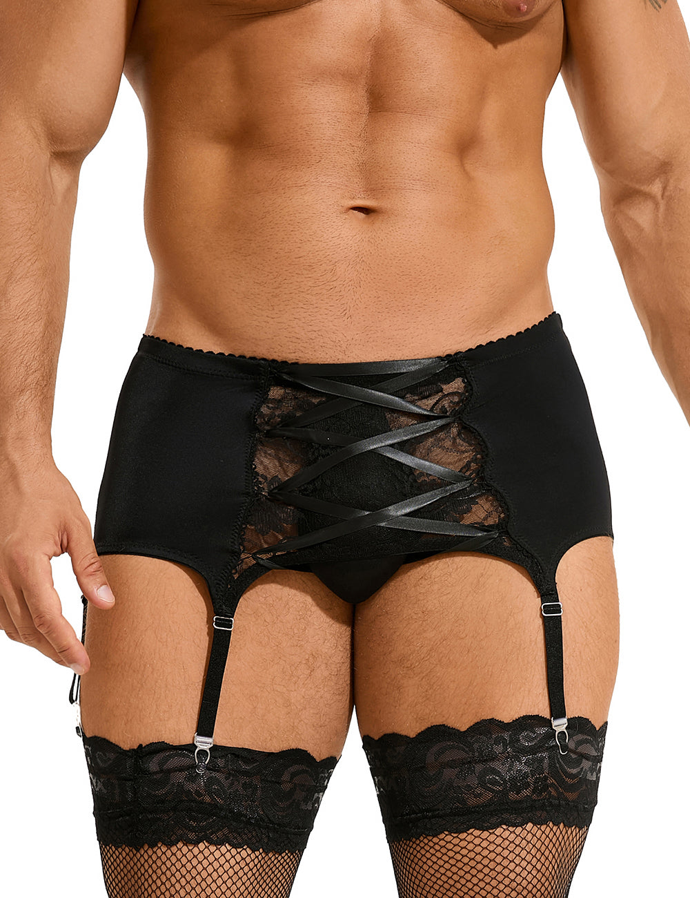 Herren Strumpfhalter Spitze Strapsgürtel Hüfthalter Strapse Dessous M/L/XL - MP279