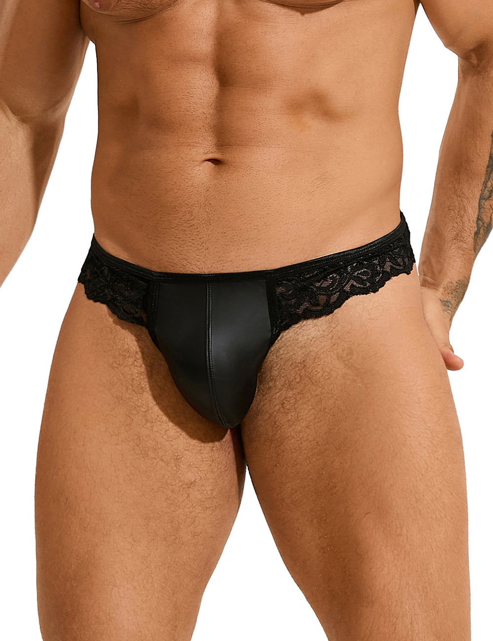 Männer Spitze Lack Leder Herren Wetlook Tanga Unterwäsche M/L/XL - MP289-1