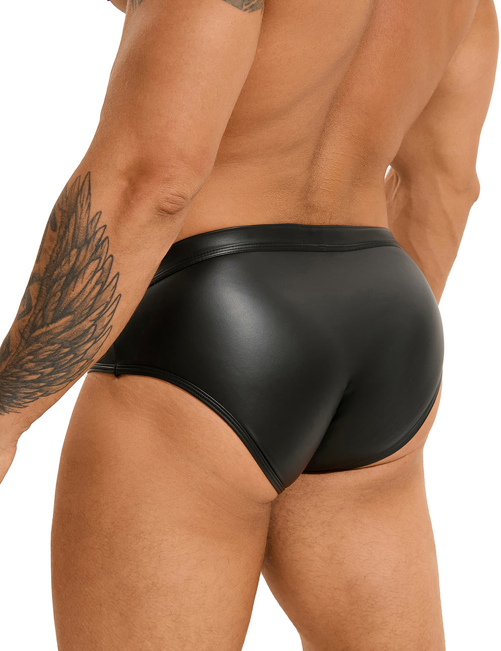 Men's rivets wetlook patent leather men's briefs black underwear M/L/XL - MP293