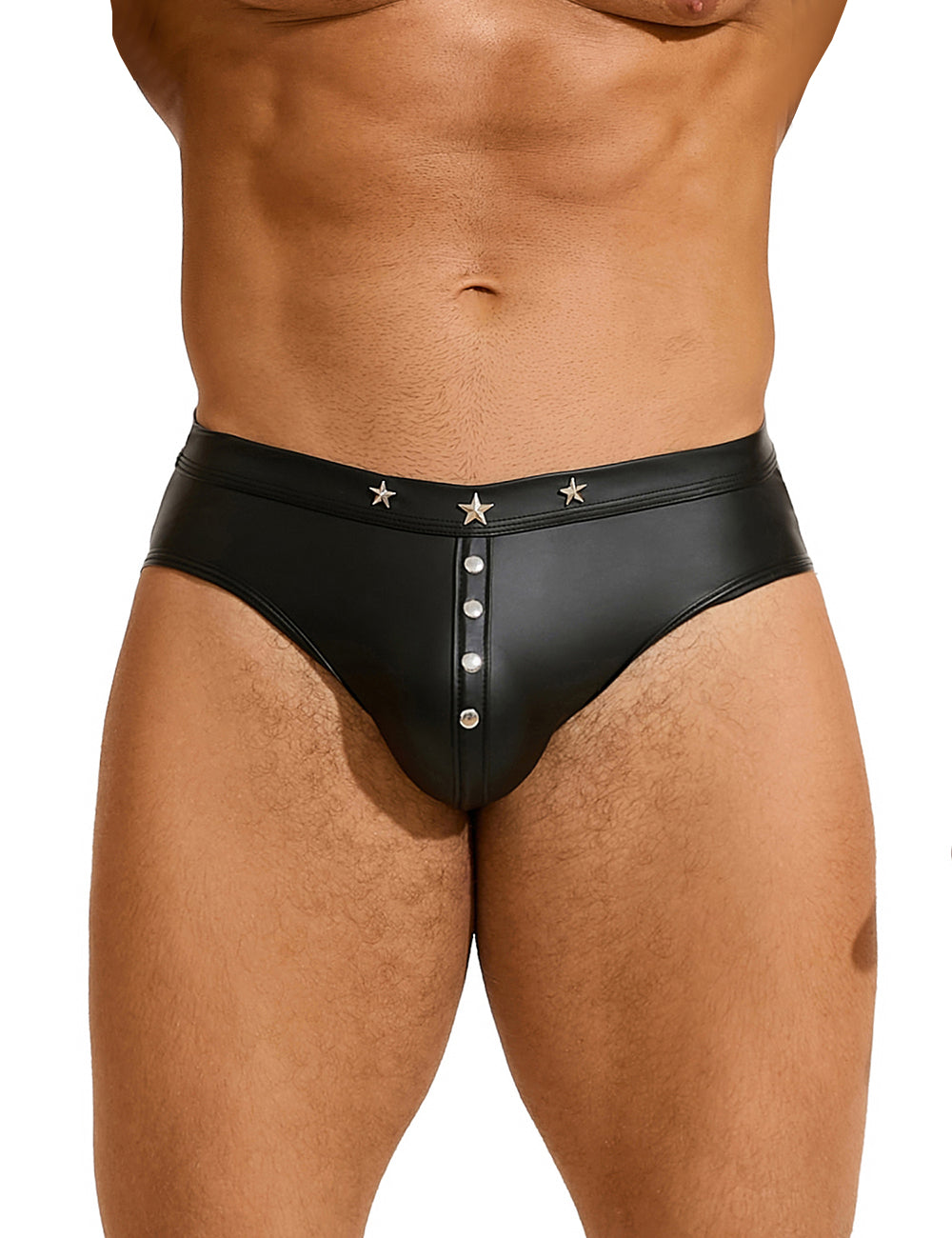 Men's rivets wetlook patent leather men's briefs black underwear M/L/XL - MP293