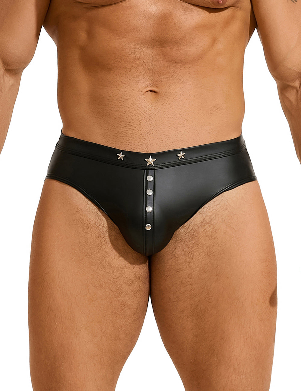 Men's rivets wetlook patent leather men's briefs black underwear M/L/XL - MP293