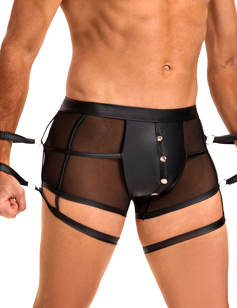 Herren Wetlook Boxershort Harness Lack Leder Band O-Ring Gürtel M/L - MP278