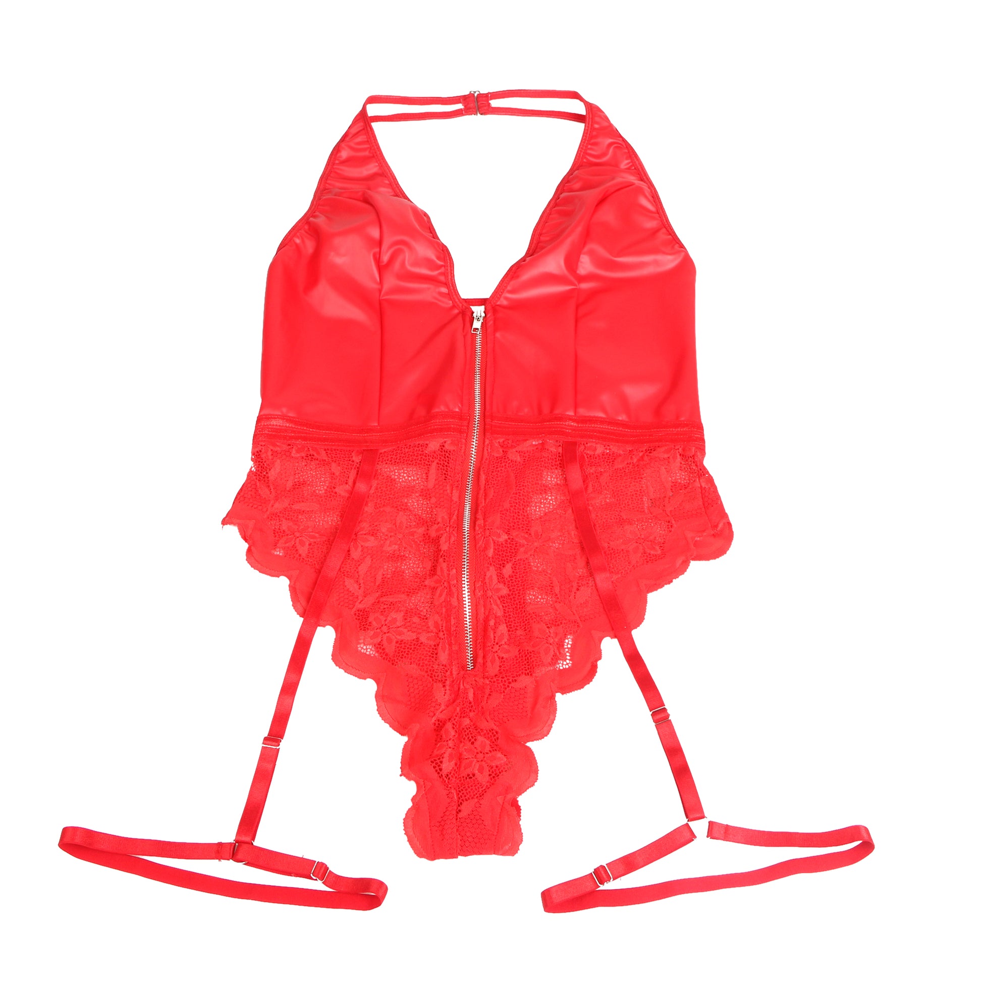 Wetlook Body PVC Teddy Reißverschluss Spitze Diva Nachtwäsche S/XL - R81377 von Lau-Fashion, sexy Design mit Spitzenakzenten.