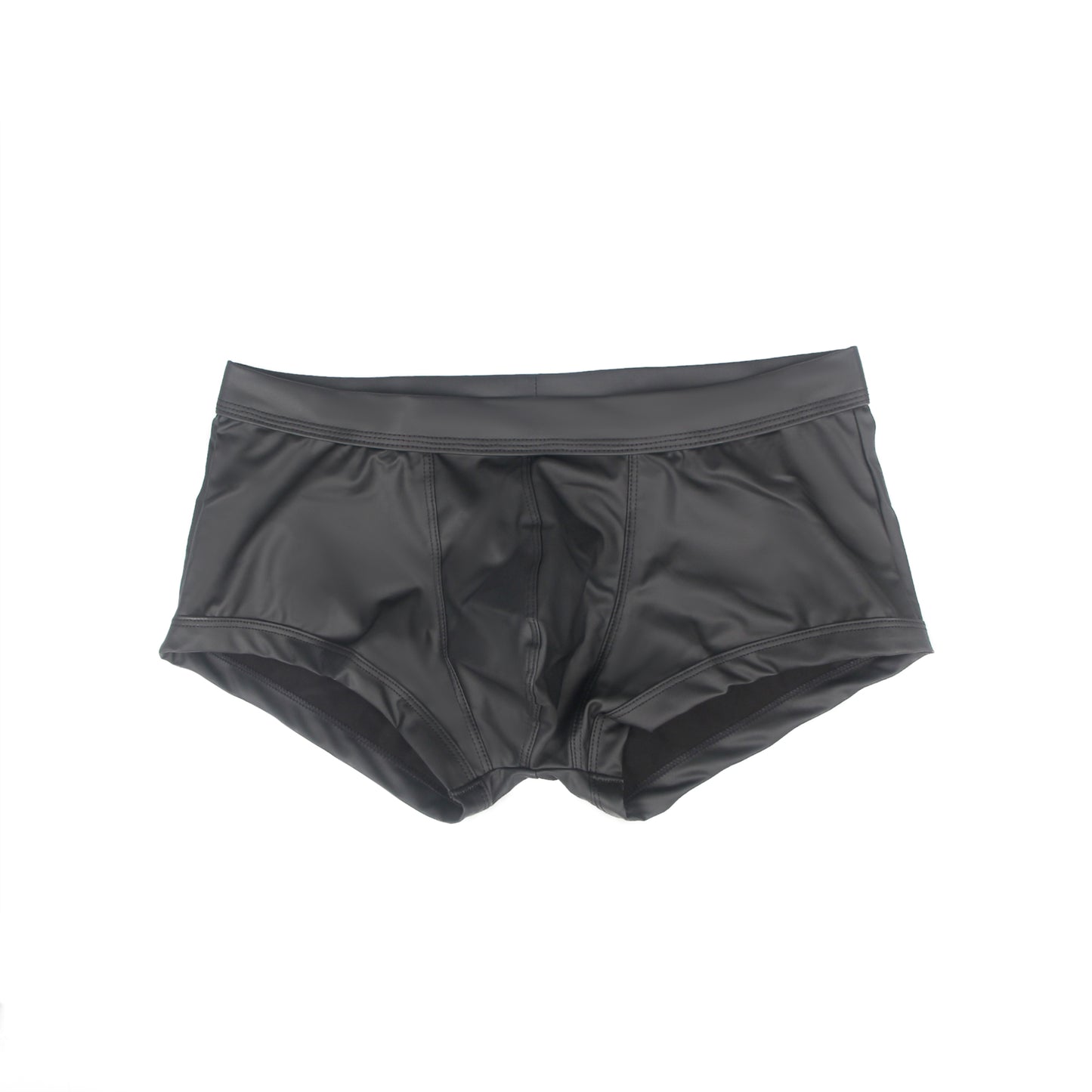 Herren Boxershorts Lack-Wetlook Schwarz, eng und bequem, aus Polyester-Elasthan, in M/L bis L/XL.