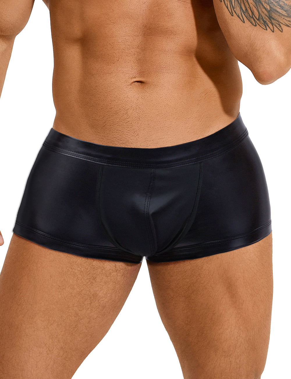 Herren Boxershorts MP303: Schwarze glänzende Wetlook-Lack-Shorts, eng, Polyester/Elastan, Größen M/L oder L/XL