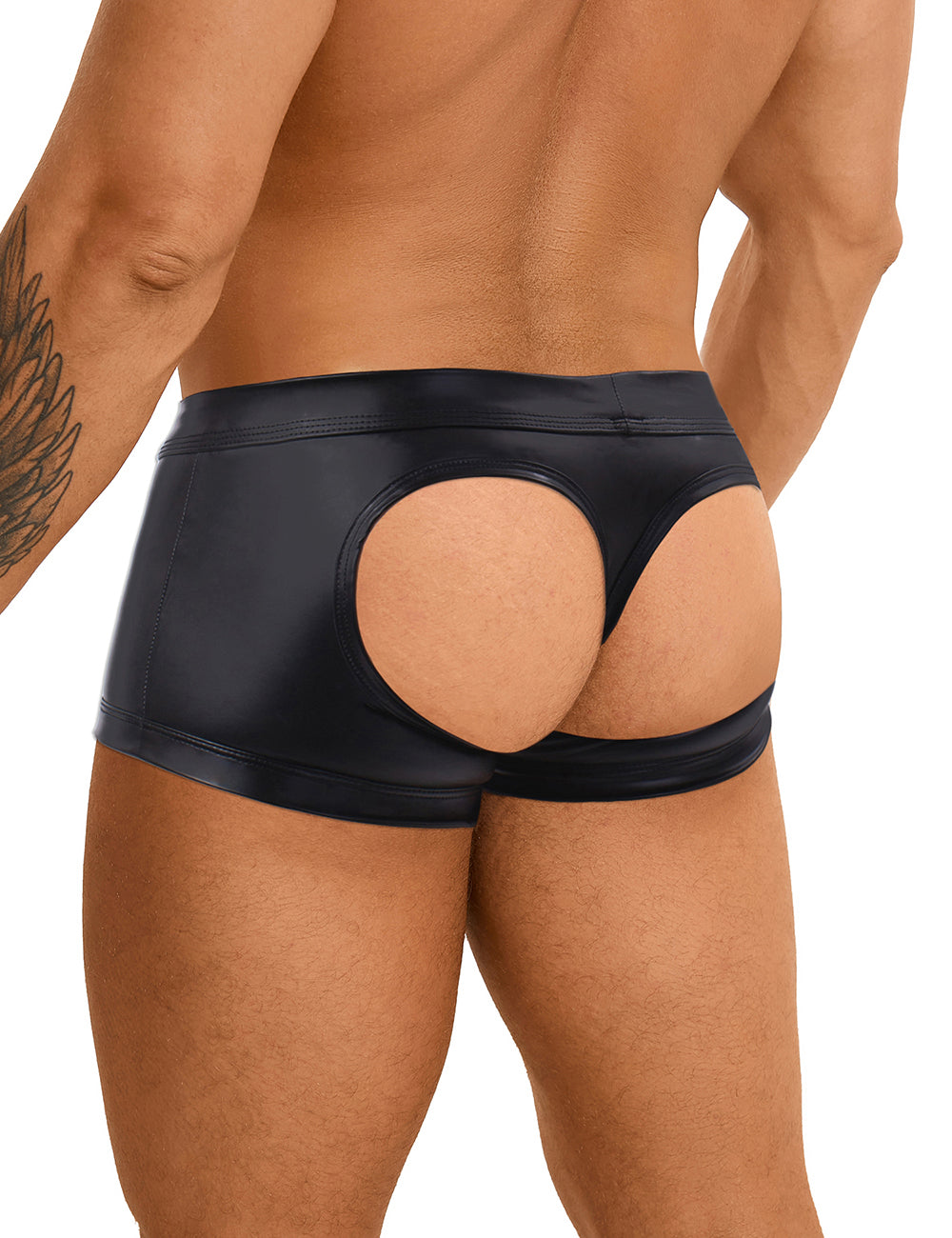 Herren Boxershorts Lack/Wetlook Schwarz, eng & bequem, hinten offen, Größen M/L und L/XL.
