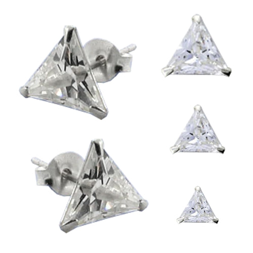 1 pair of 925 silver stud earrings triangular zirconia rhinestone hip hop earrings 6mm