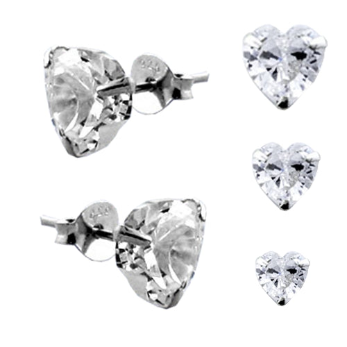1 pair of heart 925 silver stud earrings zirconia rhinestone hip hop earrings 6mm