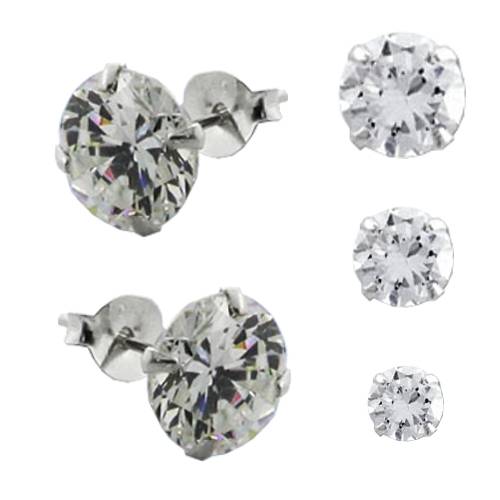 1 Pair Round 925 Sterling Silver Stud Earrings Cubic Zirconia Rhinestone Hip Hop Earrings