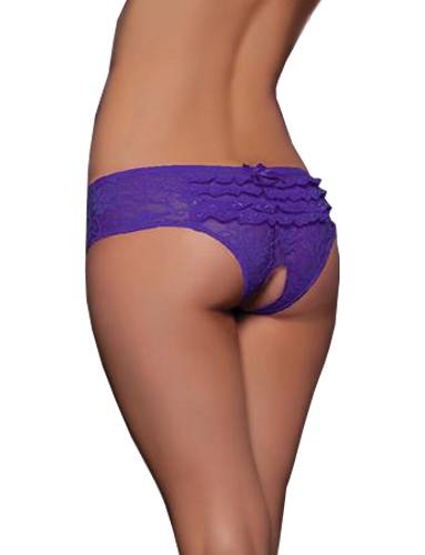 Women's Lace Floral Purple Ass Open Crotch Briefs Thong Panty Lingerie Size S/M