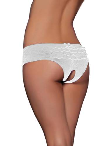 Women's Lace Flowers White Butt Open Crotch Briefs Thong Panties Lingerie Size S/M