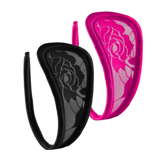 Set of 2 C-string lace briefs mini women's bikini black pink underwear lingerie S/M/L