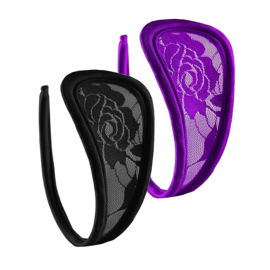 C-string set lace women's briefs mini bikini black purple underpants lingerie S/M/L