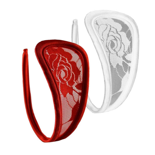 C-string double pack lace women's 2-pack briefs mini bikini red white thong S/M/L