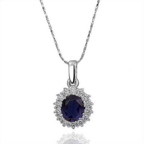 Noble blue rhinestone ladies necklace zirconia pendant gold-plated Ø 28mm