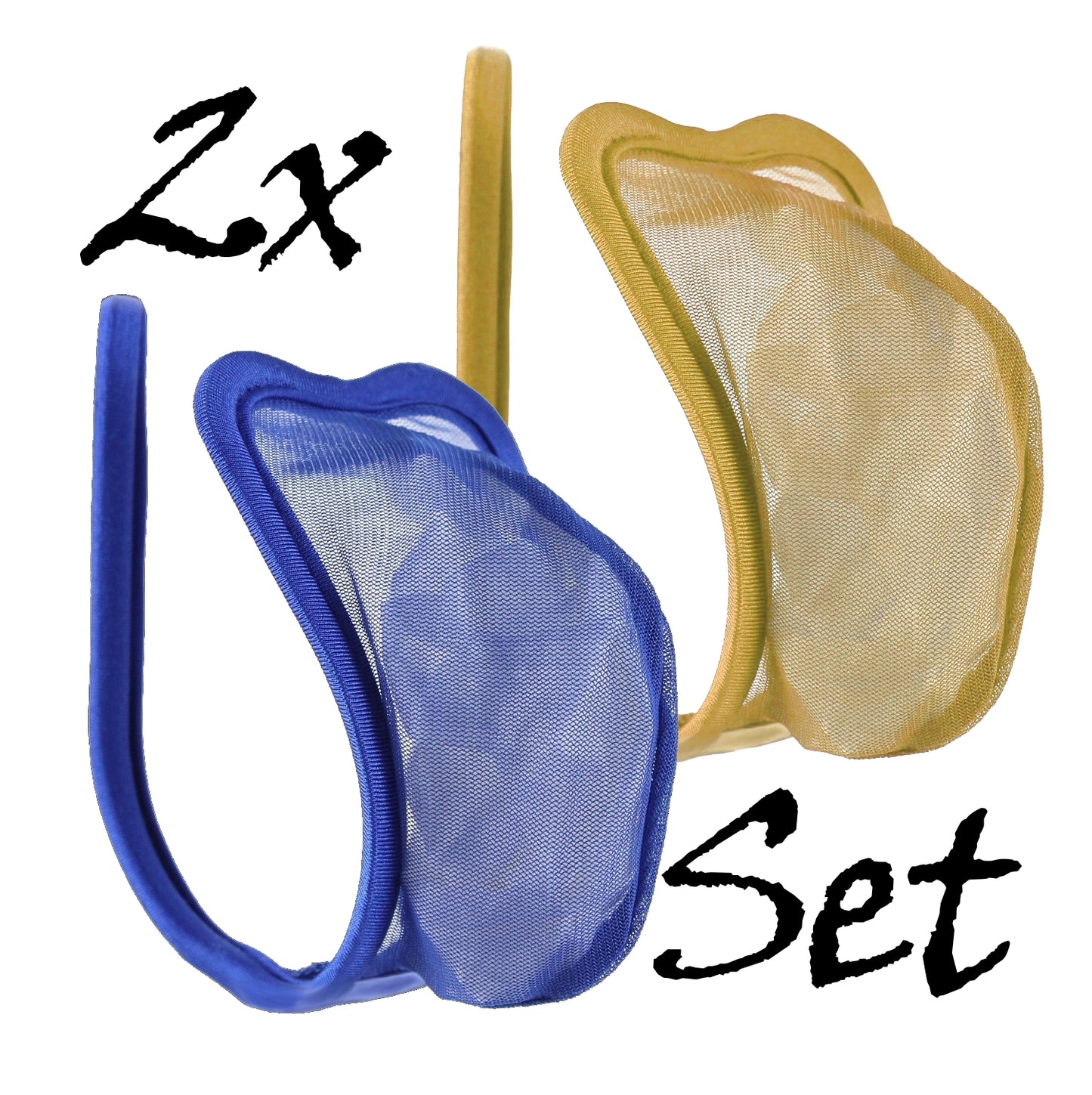 2er Set C-String Beige Tanga Blau Transparent Herren Panty Netz Unterwäsche S/M/L