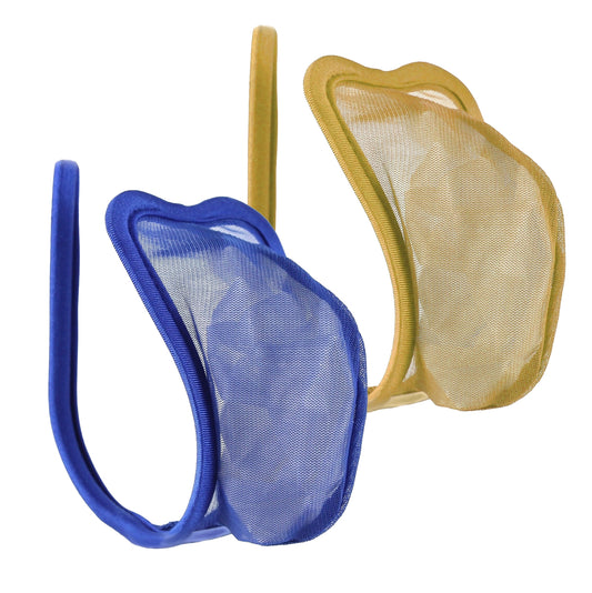 Set of 2 C-string beige thong blue transparent men's panty net underwear S/M/L