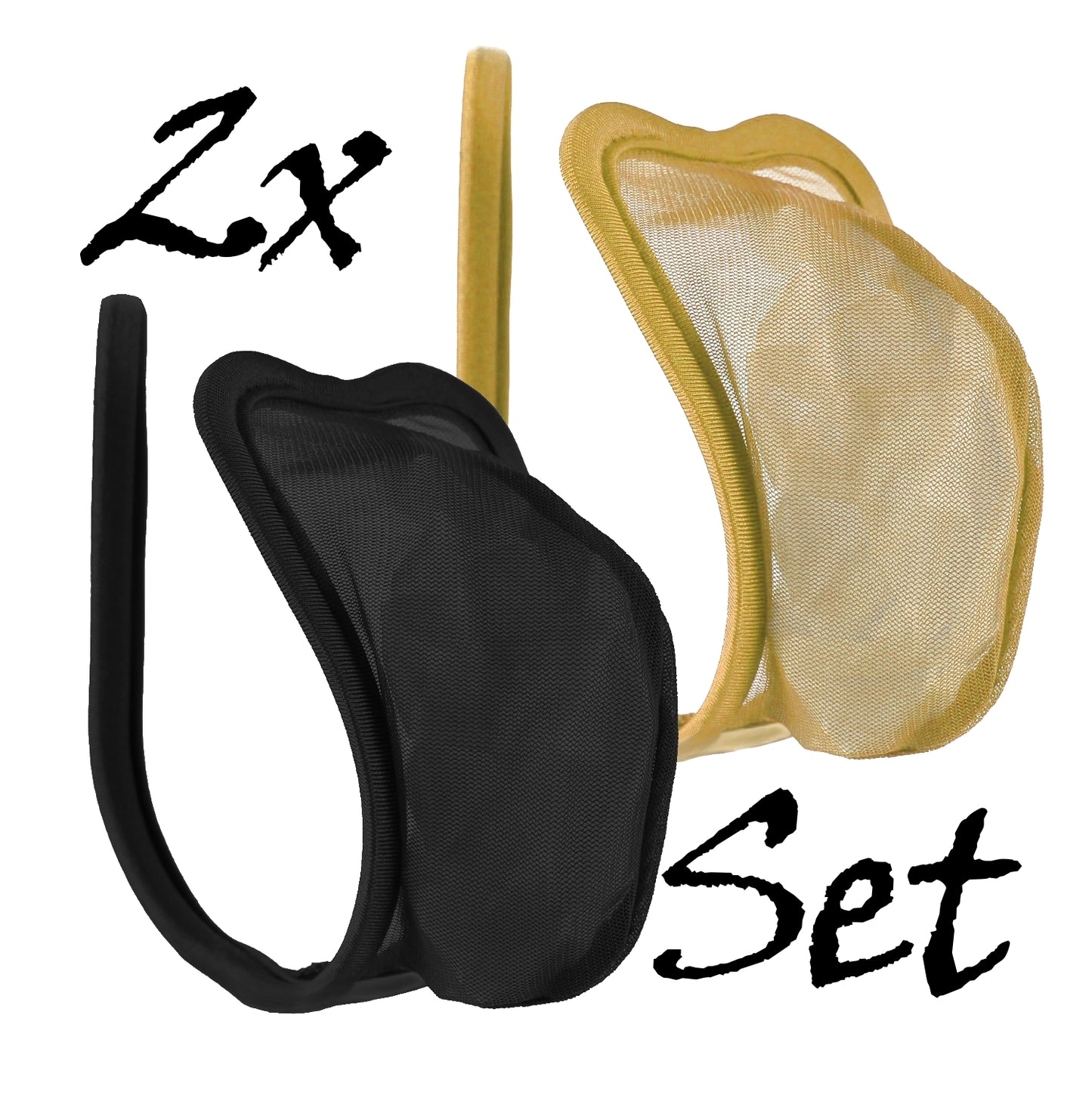 Set of 2 C-strings, black, beige, transparent men's thong, panty, mesh underwear, S/M/L