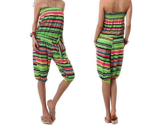 Women's Overall Short Green Orange Jumpsuit Catsuit Beachwear Holiday Shorts Bandeau Size S/M