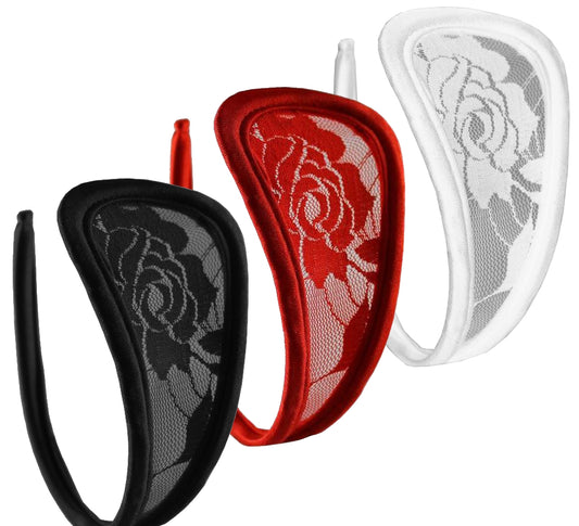 Set of 3 lace women's C-string briefs mini bikini black underwear lingerie S/M/L