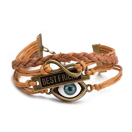 Unisex Leather Bracelet Antique Friends Eye Brown Surfer Style Jewelry 17cm