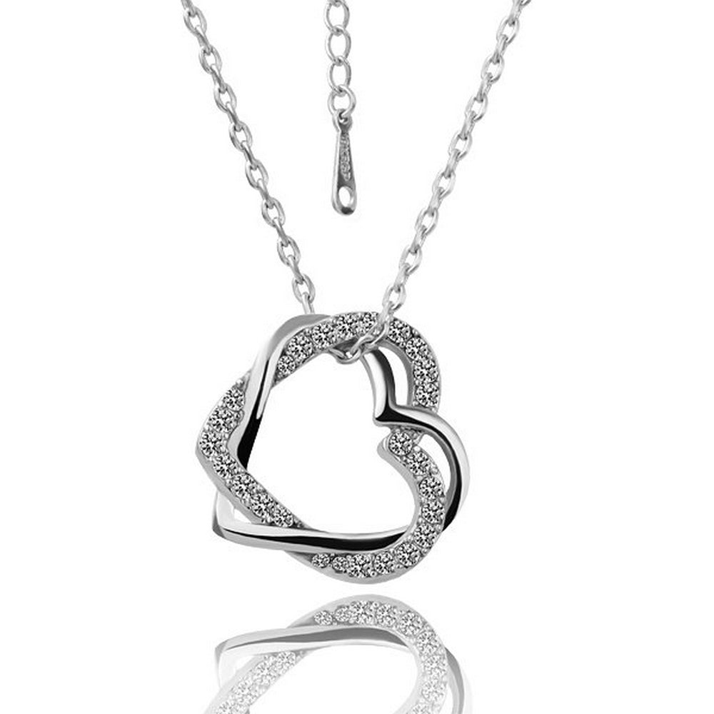 Heart pendant necklace jewelry set gemstones silver rhinestone gold-plated Ø 25mm