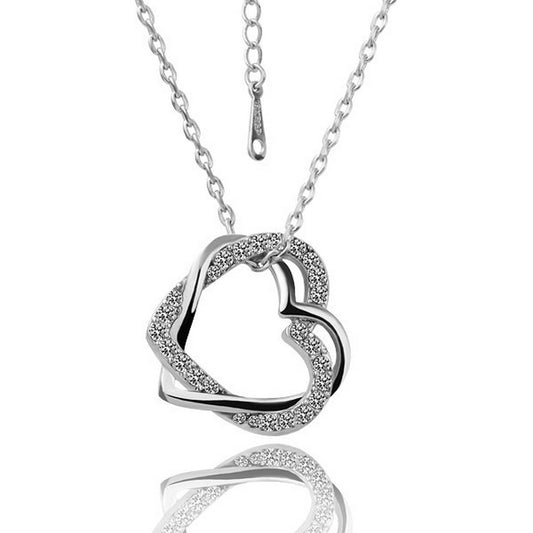 Heart pendant necklace jewelry set gemstones silver rhinestone gold-plated Ø 25mm