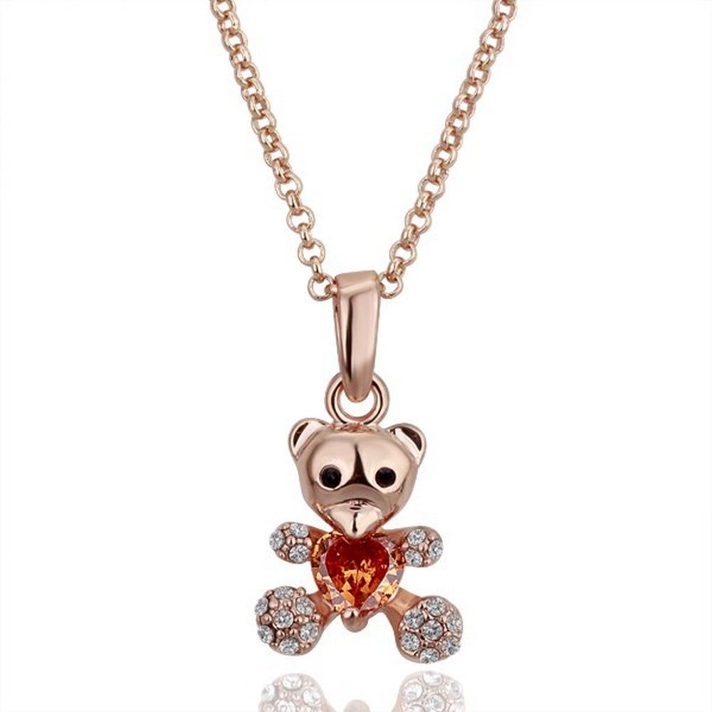 Bear Zirconia Necklace Jewelry Set Rhinestone Emerald Gold Plated Ø 30mm